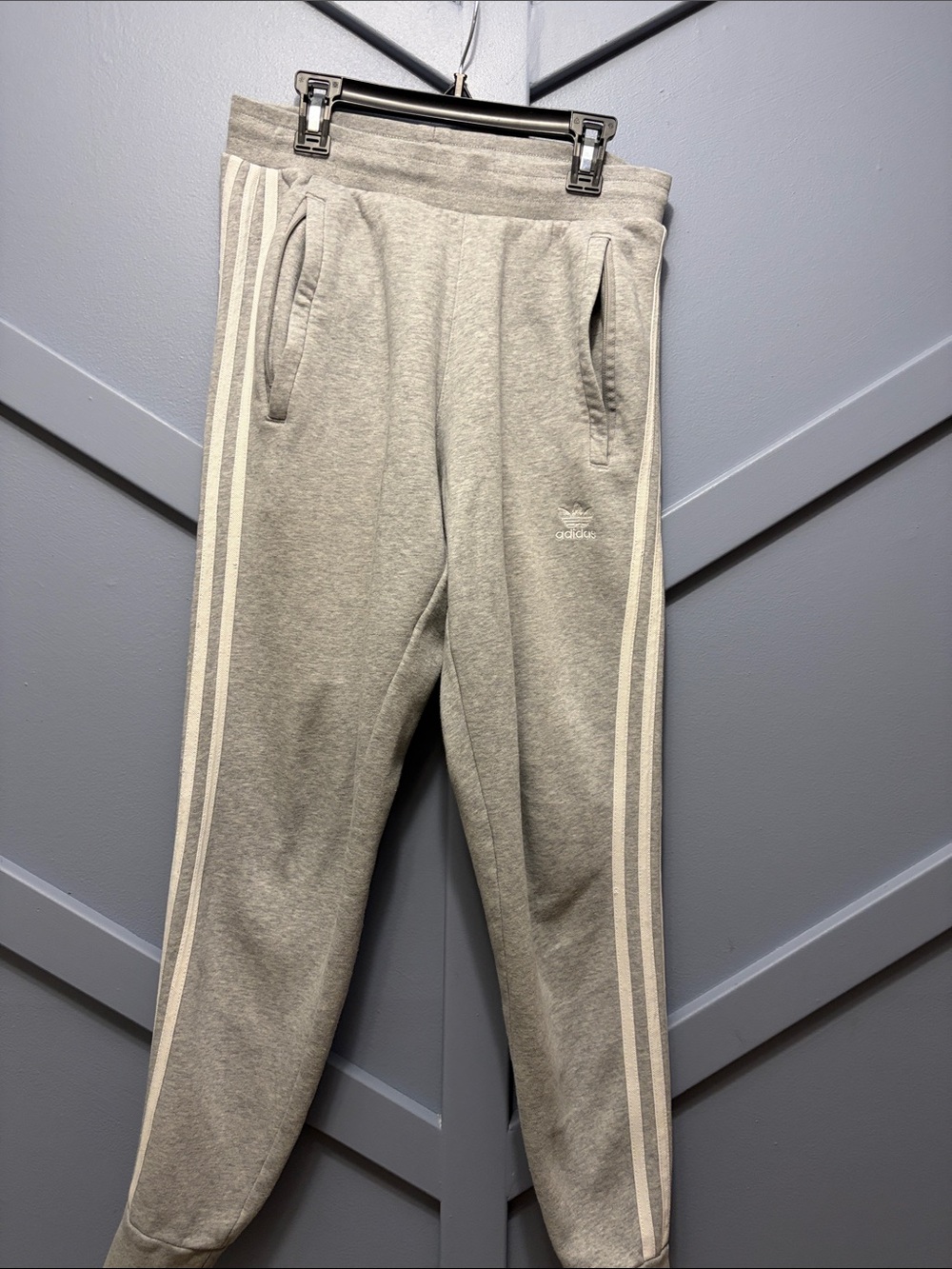 adidas Light Gray Three-Stripe Joggers